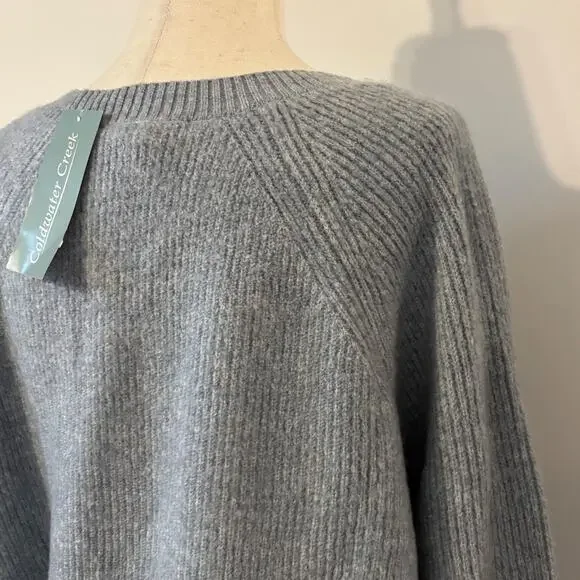 NWT Coldwater Creek Sweater Gray Blue XL Women's long sleeve ribbed Pullover - Picture 5 of 9